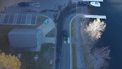aerial view. street by a lake