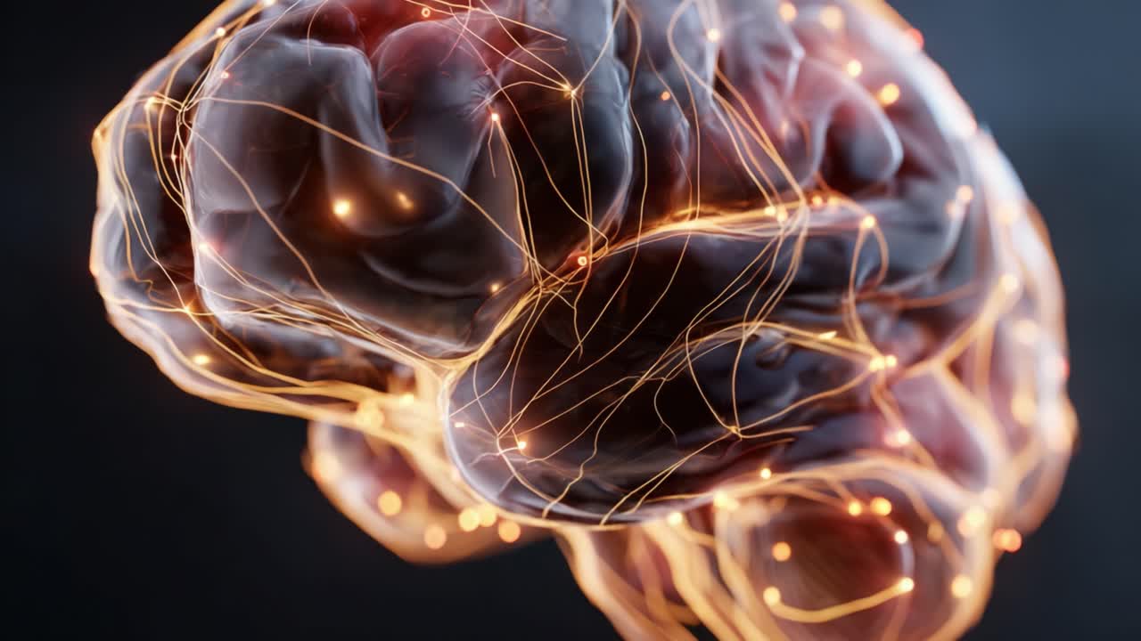 A Stunning Visual Representation of a Human Brain with Dynamic Neural Activity and Illuminated Connections, Highlighting the Complexity of Cognitive Functions