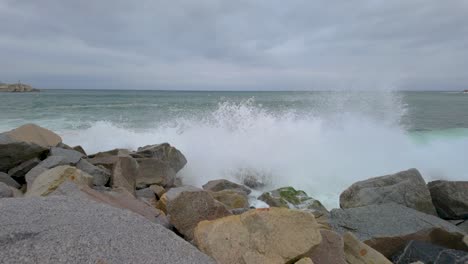 Dramatic Waves Crashing on Rocky Coast