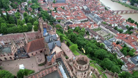 Top-view-Heidelberg-Castle,-castle-located-on-a-mountain-slope