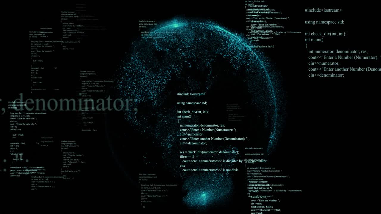 Animation of data processing and globe on black background