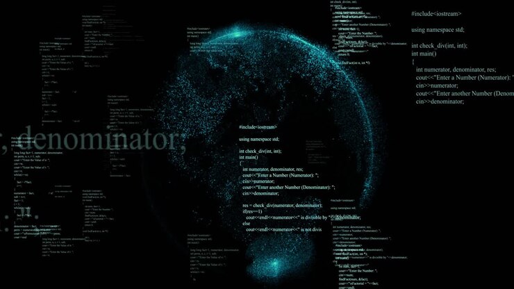 Animation of data processing and globe on black background