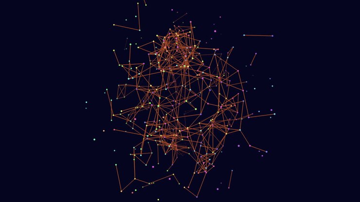 Complex 3d network of interconnected lines and dots