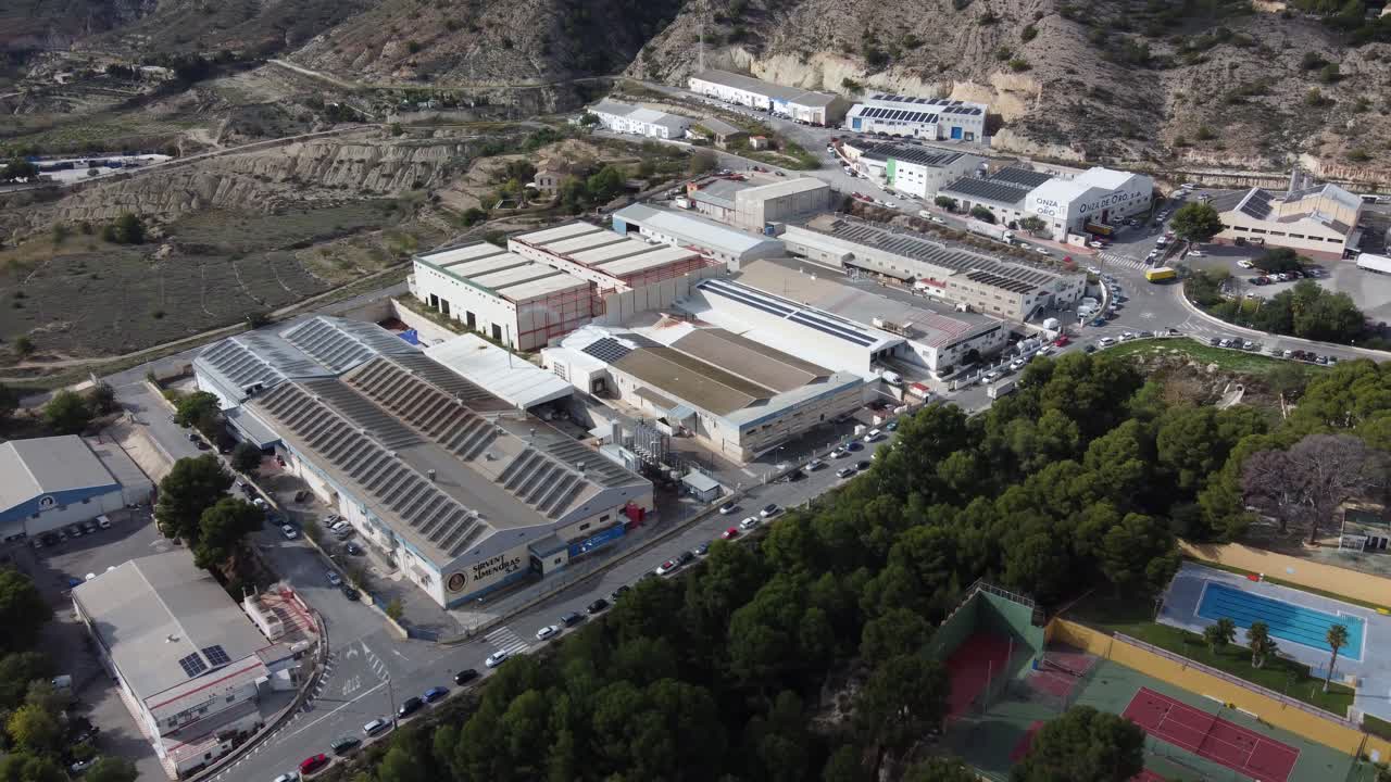 Aerial View of Industrial Area with Solar Panels