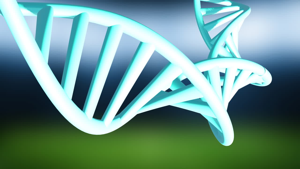 animación de la cadena de adn en fondo azul y verde