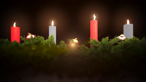 primer plano animado ramas de los árboles verdes velas de navidad
