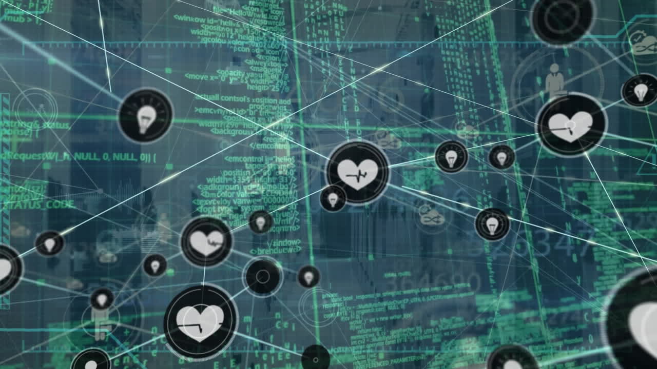 컴퓨터 서버를 통해 아이콘으로 연결 네트워크의 애니메이션