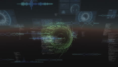 Animation of covid 19 cells over people walking down the street