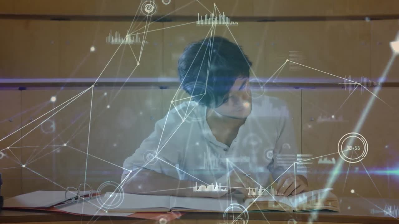 학교에서  ⁇ 종 남학생 학습에 대한 아이콘과 연결 네트워크의 애니메이션