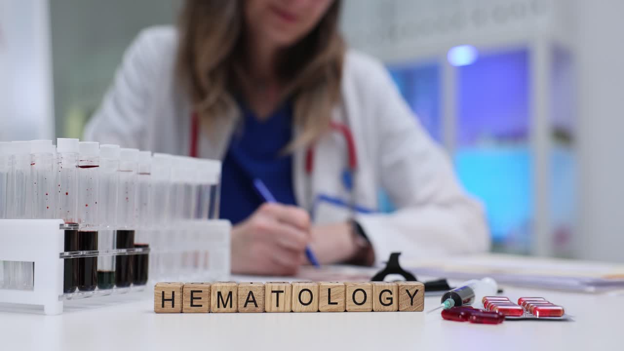 Kan Örnekleri ve Laboratuvarda Çalışan Doktor ile Hematoloji Kelime Blokları