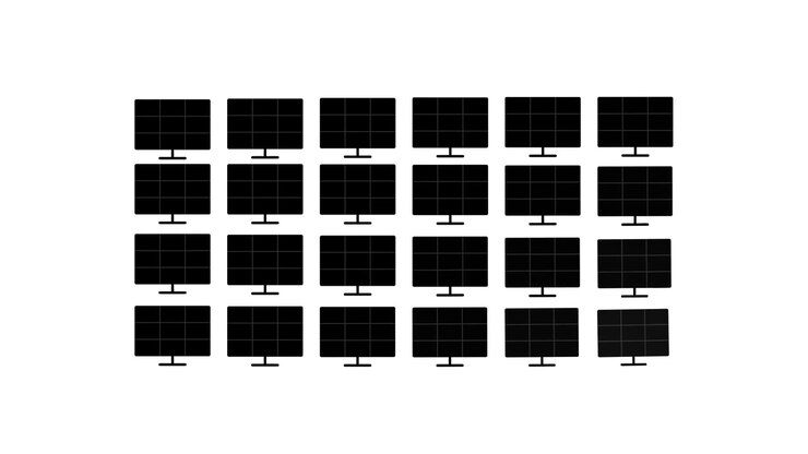 Grid of Computer Monitors Appearing on White Background