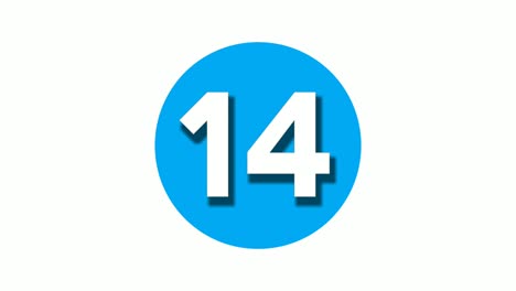 number 14 fourteen sign symbol animation motion graphics on blue circle white background,cartoon video number for video elements