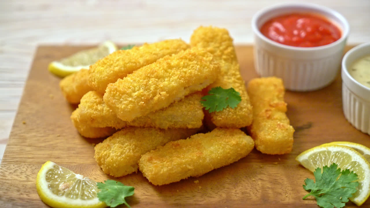 palito de pescado frito o papas fritas pescado con salsa