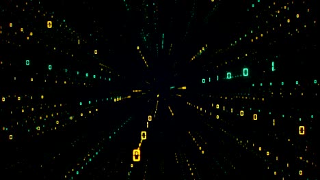 Digital futuristic data tunnel seamless loop. Binary numbers in cyberspace