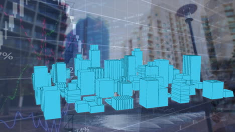 animación de un modelo de ciudad en 3d sobre el paisaje urbano