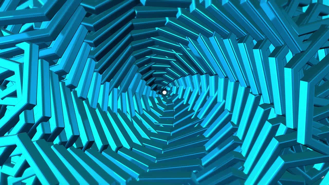 Rotating Blue Geometric Spiral Tunnel Animation Loop