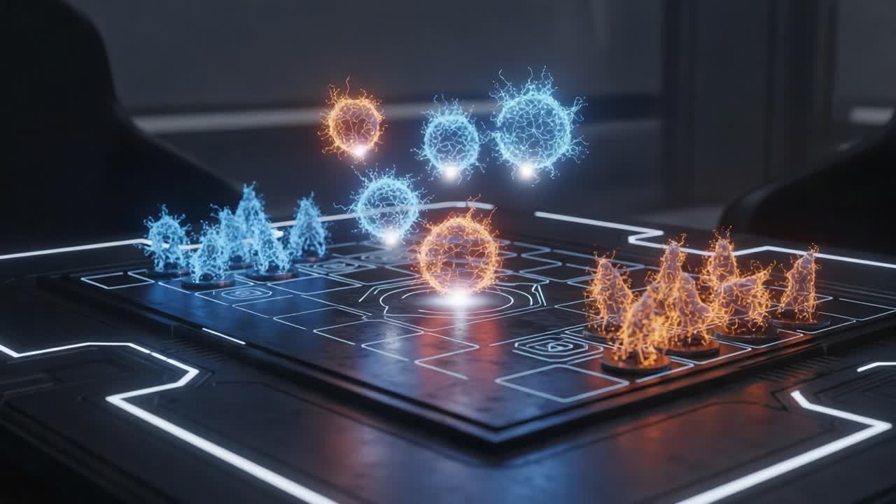 Dynamic Duel: An Electrifying Board Game With Energetic Blue and Orange Sparks Creating an Enchanting Visual Display of Strategy and Competition