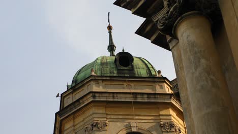 Green-Dome-Of-A-Dominican-Church-Against-Clear-Sky---low-angle-shot