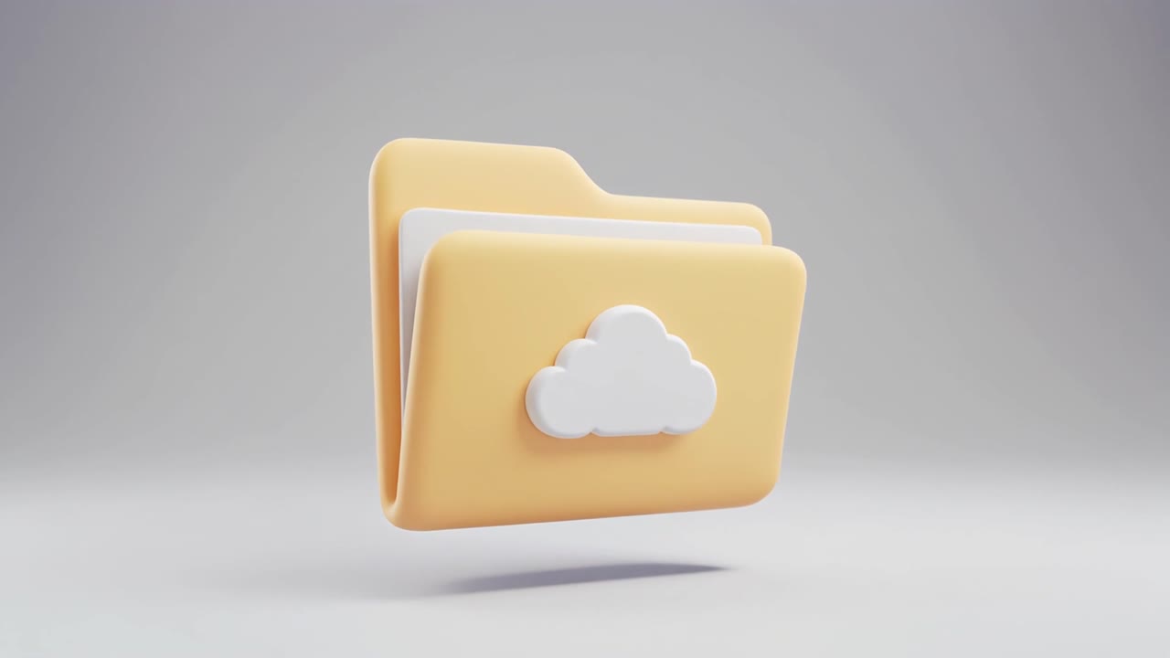 3D animovaná ikona složky s otáčejícím se symbolem mraku