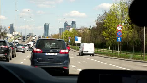 warsaw, poland - april 30, 2022: view of the capital city from the car window