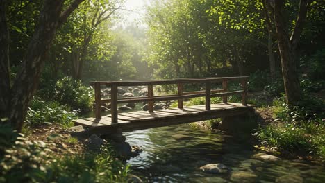 tranquil forest bridge over a serene stream: a captivating journey through nature's peaceful landscape captured in stunning detail