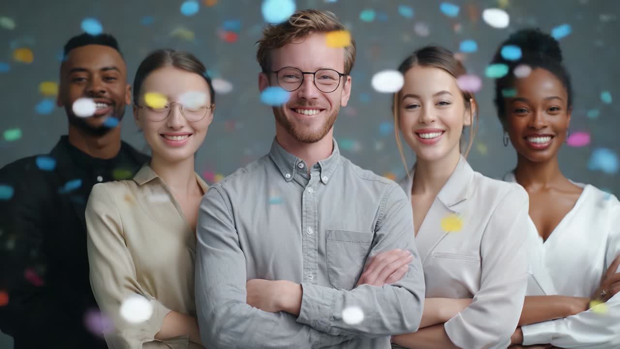 Diverse business team celebrating success with confetti
