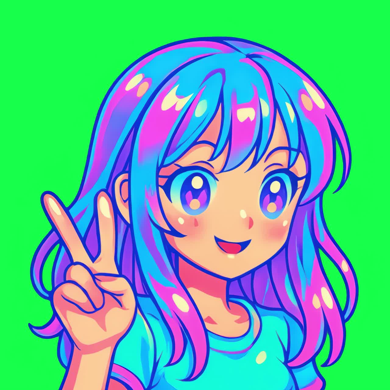 Illustrazione di animazione di personaggi anime vivaci, video 4K trasparente, green screen