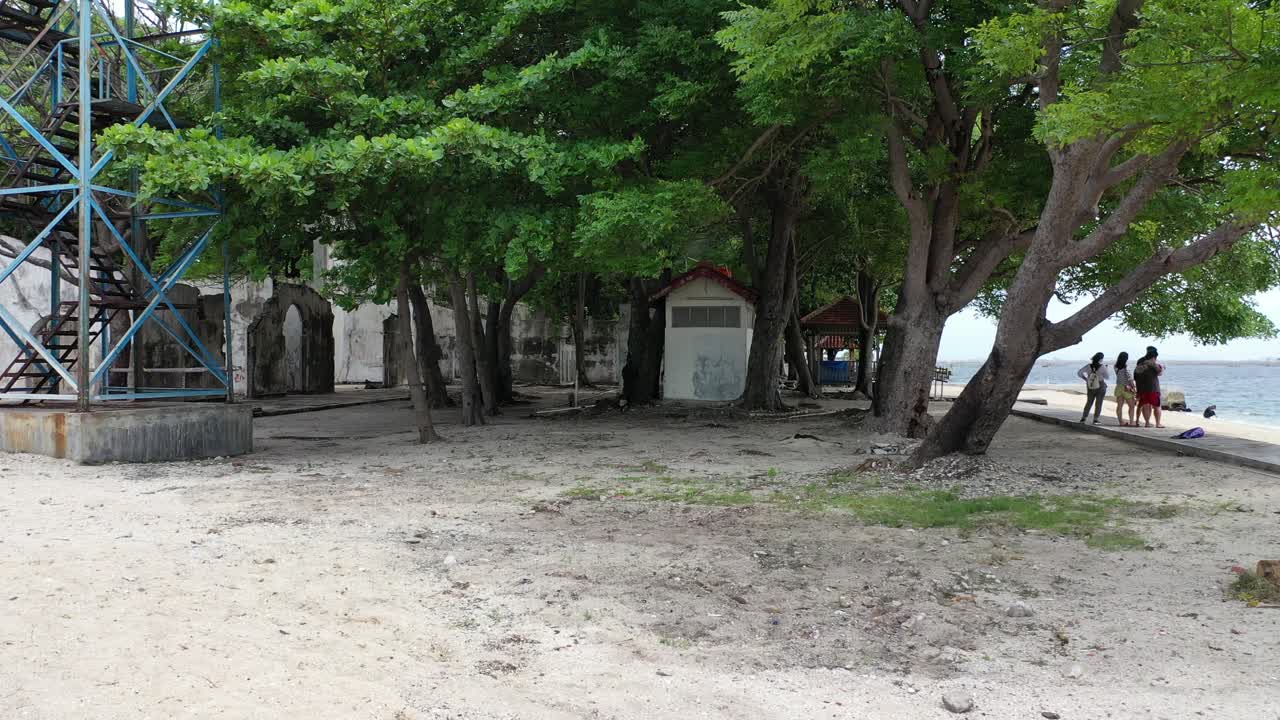 ruinas costeras abandonadas y árboles a orillas de la playa