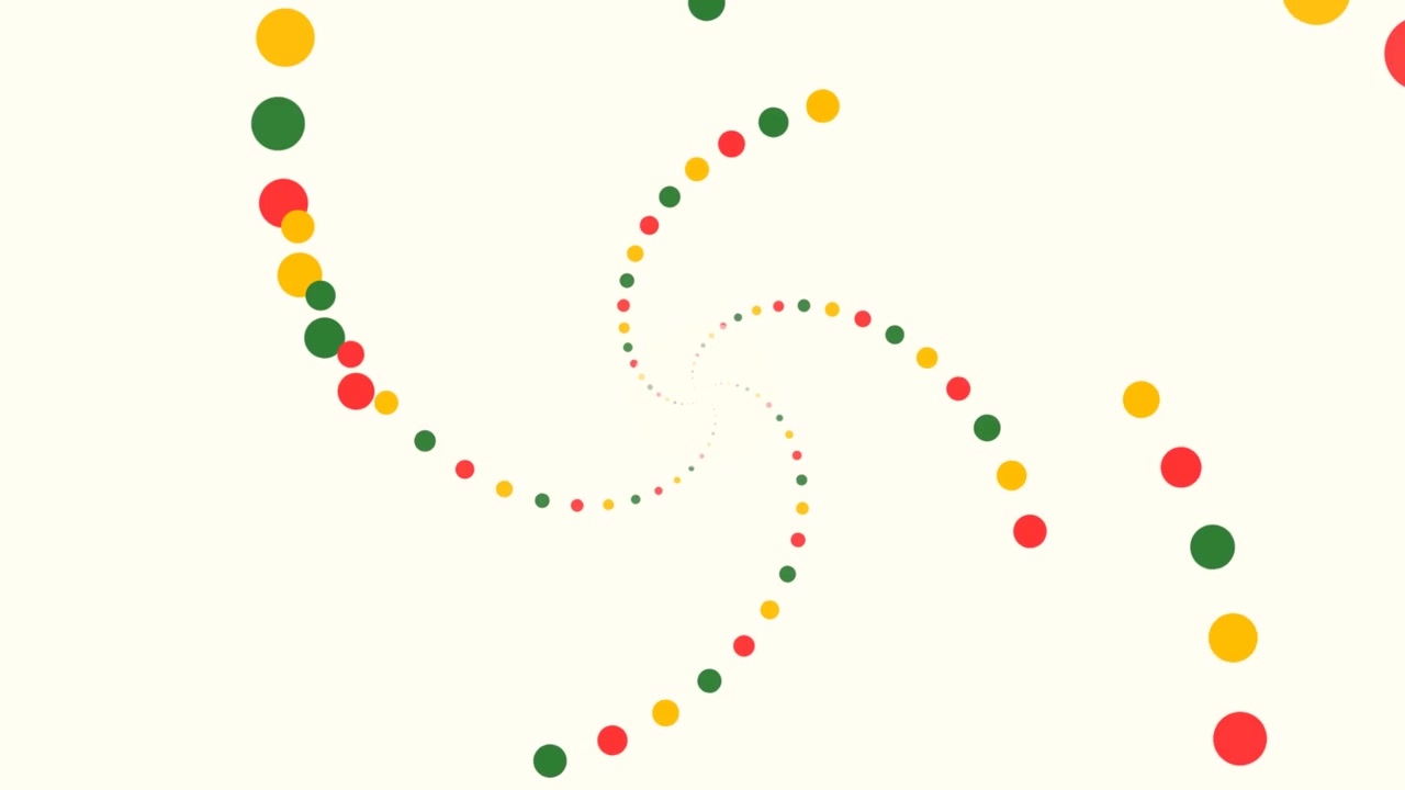 Abstract Spiral Animation of Rotating Red, Yellow, and Green Dots