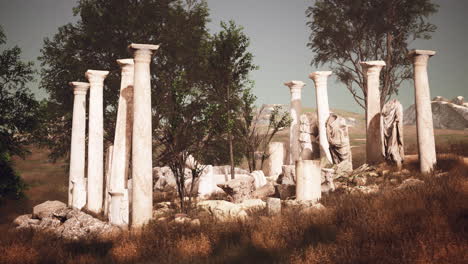 ancient roman ruins with broken statues