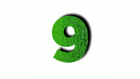 Number-nine-9-Animation-motion-graphics-with-green-grass-texture-on-white-background-for-video-elements-natural-concept-numbers