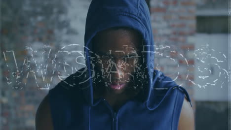 Animation showing person in blue hoodie with START text in school setting