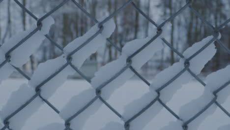 close up view of snow on wire mesh fence