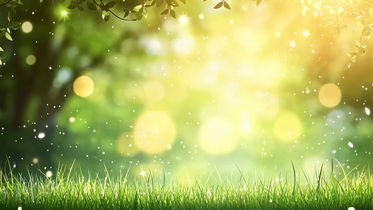 Bright, dreamy nature scene with sunlight filtering through leaves, captured from a low angle