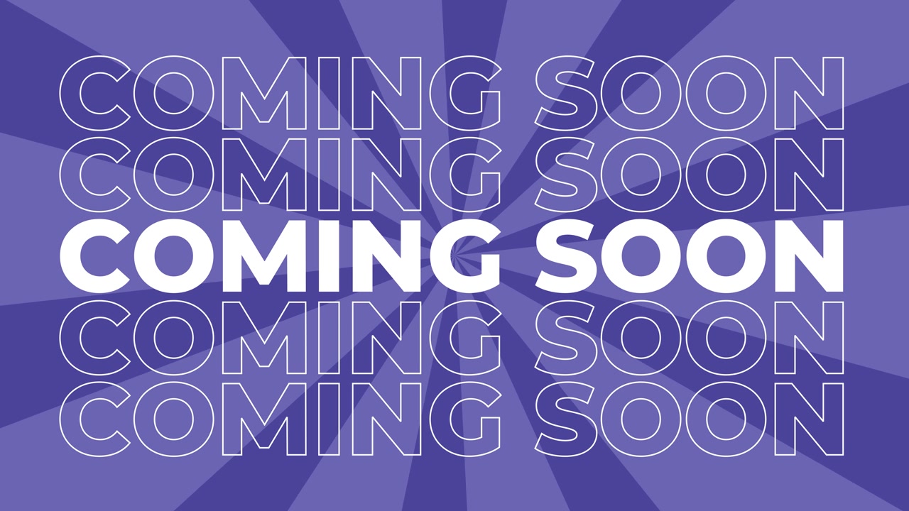 Coming soon 2D typography text animation graphics with spiral coloured digital background retail shopping promotion and sales slogan product advertisements dynamic motion effects colours blue navy