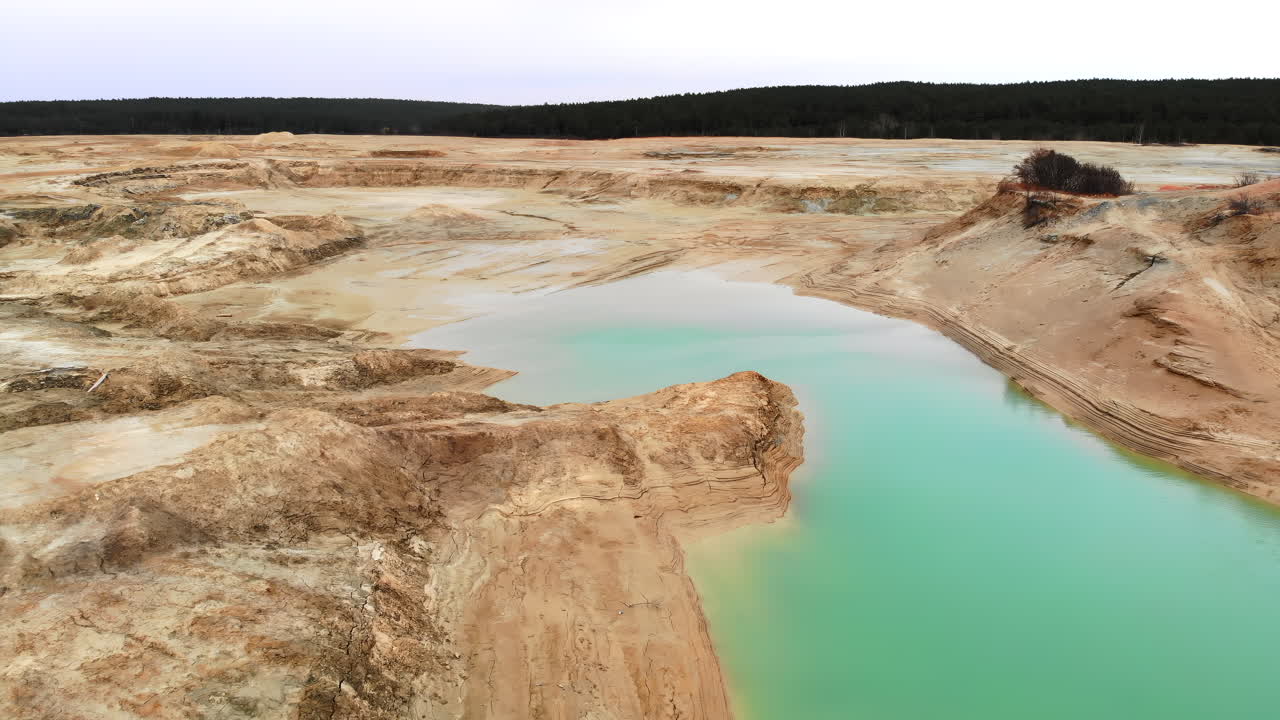 Aerial View of Turquoise Water in an Industrial Mining Quarry