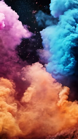 two speakers are surrounded by colorful smoke, creating a vibrant and energetic atmosphere. the speakers are positioned close to each other, emphasizing their importance in the scene