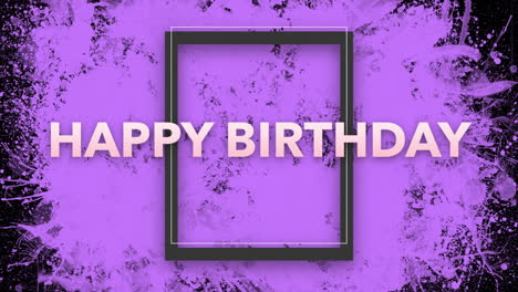 animation intro text happy birthday on purple fashion and minimalism background with geometric frame 1