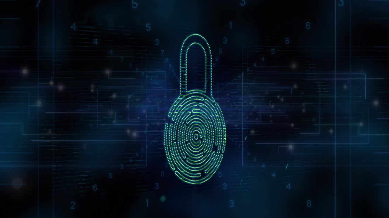 animazione di punti luminosi e lucchetto su sfondo nero