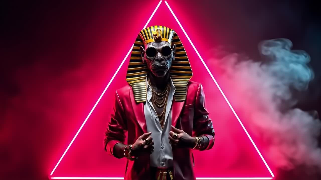 A man in a red suit with a mask on his head