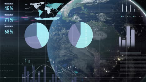 Animation-of-data-processing-and-diagrams-over-globe