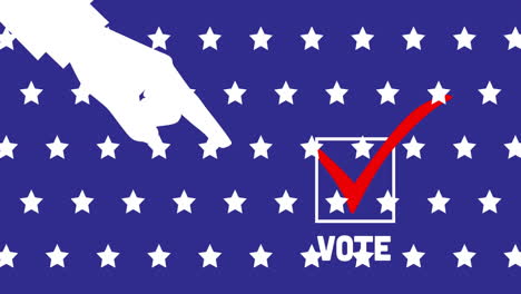 animación de la mano señalando el texto del voto sobre estrellas en fondo azul