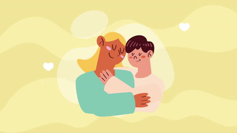 joven madre con hijo personajes de animación