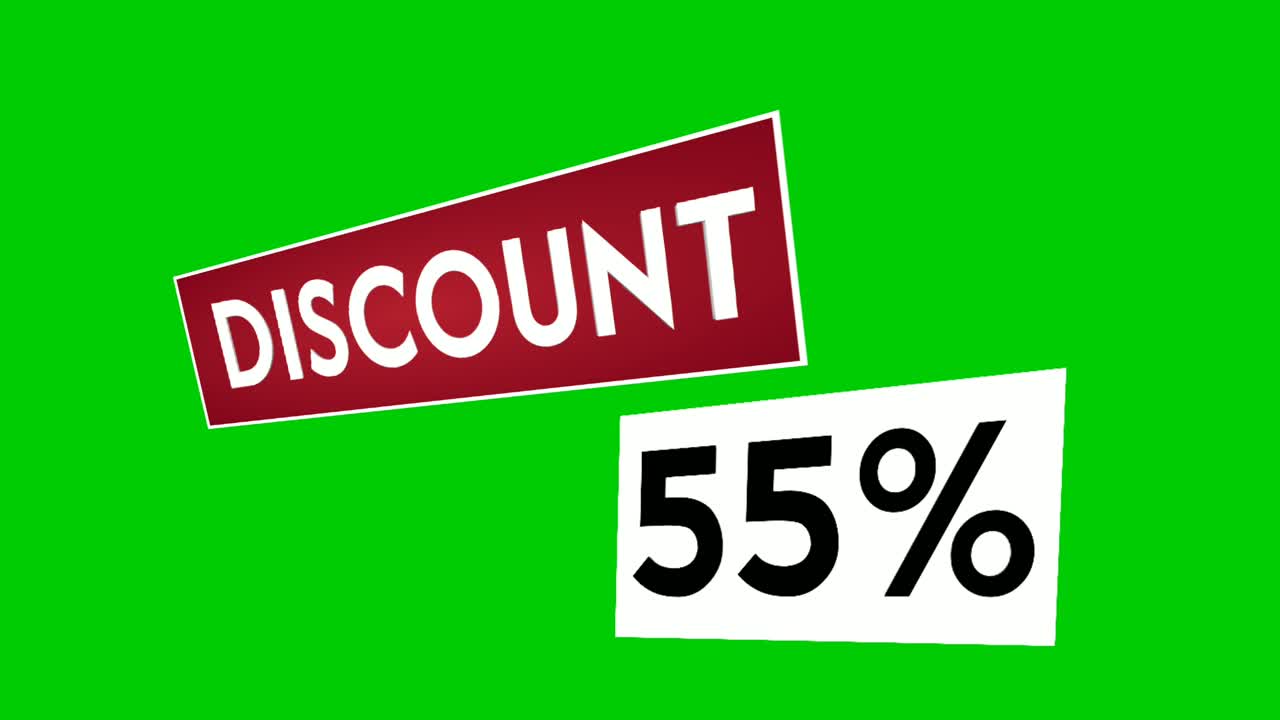 Discount 55% percent text animation motion graphics suitable for your flash sales,black Friday, shopping projects business concept on green screen