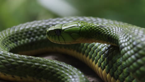 close-up of a vibrant green snake