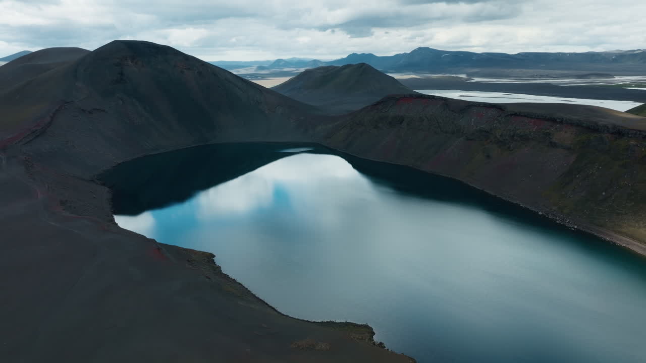 Aerial View of a Volcanic Lake in Iceland