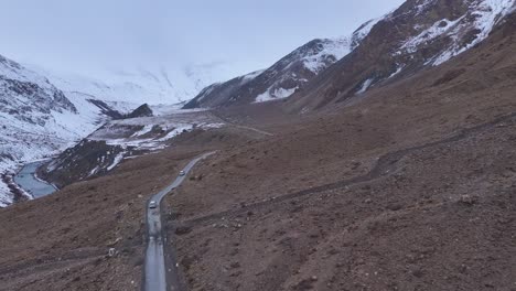 snowy mountain road trip