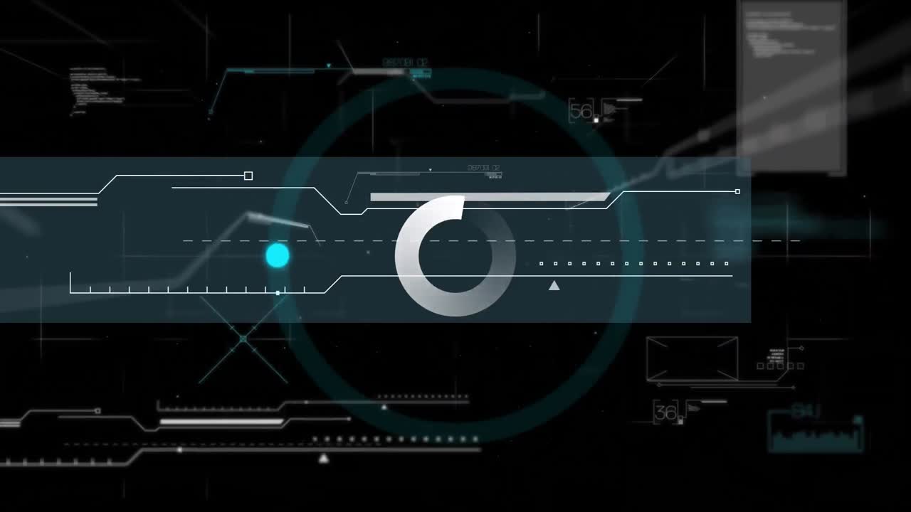 Animation of scope and data processing over dark background
