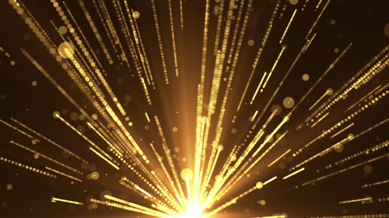 Abstract creative golden rays striped pattern loop shiny texture particles falling down awards stage