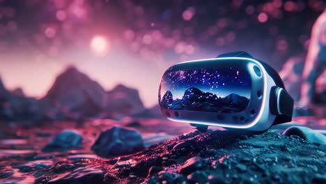 vr headset in a cosmic alien landscape